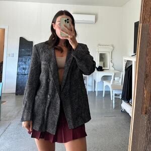 Strathmore By Richman Unisex Large Sportcoat Black Plaid Wool Vintage Wool Blend